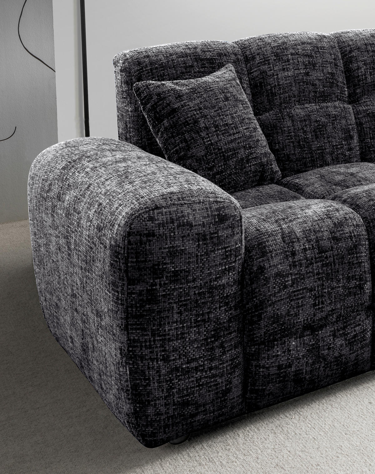 VIERSITZER-SOFA in Struktur Schwarz  - Schwarz, Modern, Kunststoff/Textil (300/87/120cm) - Livetastic