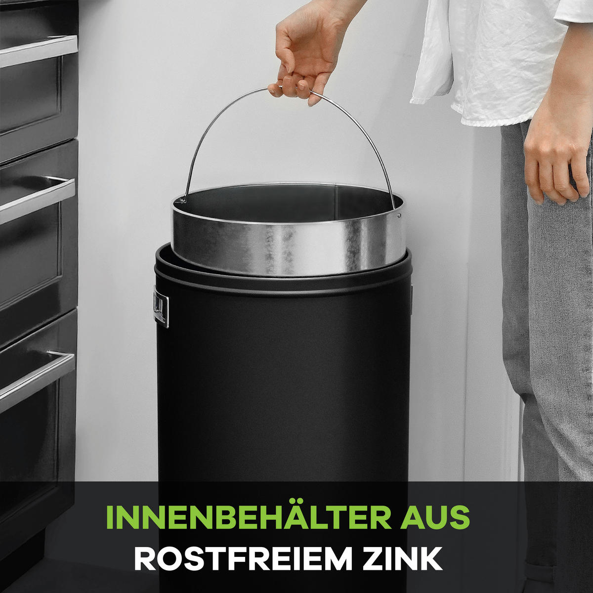 ABFALLEIMER 50 L  - Schwarz, KONVENTIONELL, Metall (34/74cm) - P & B
