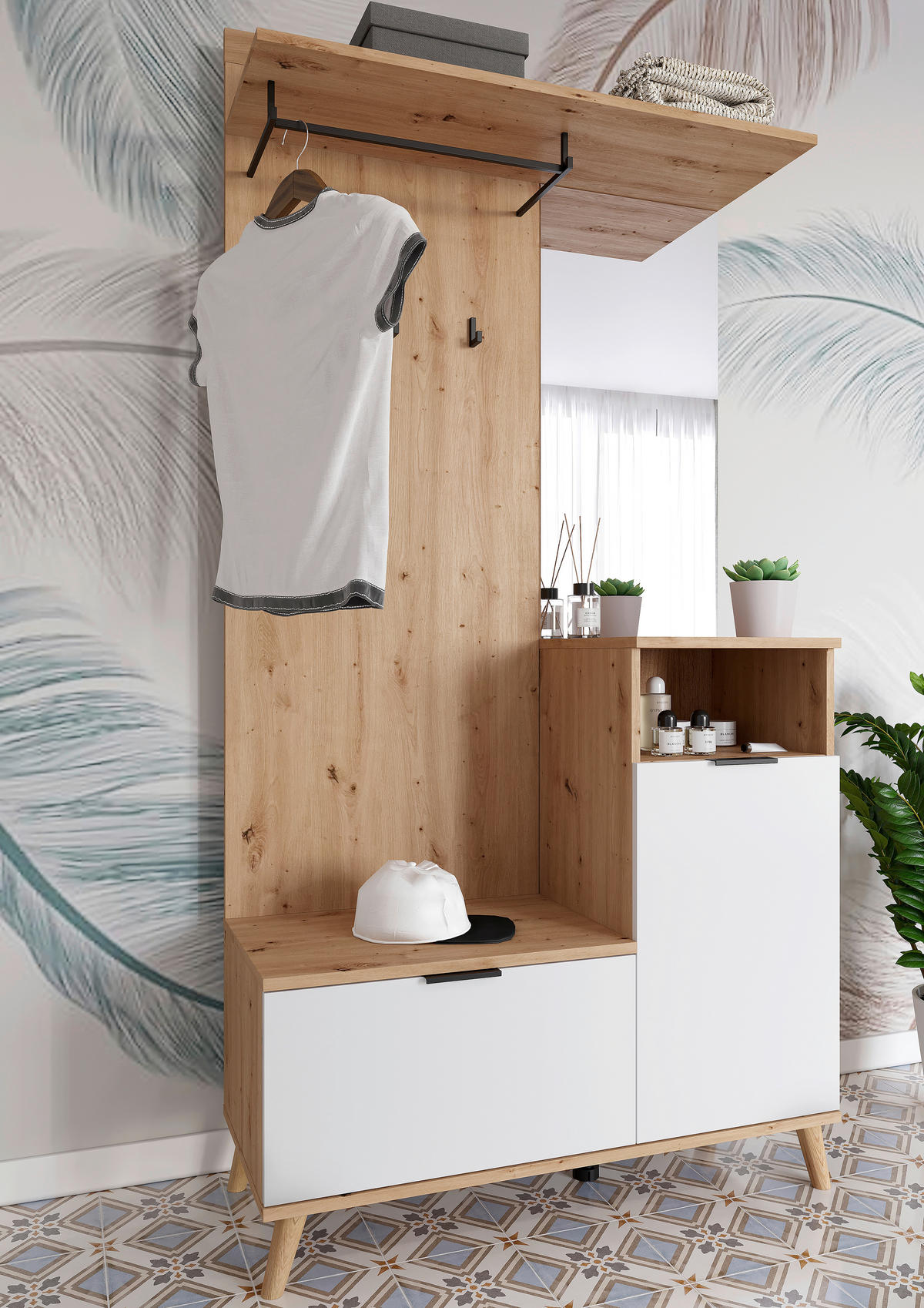 GARDEROBE  in 100/202/40 cm  - Weiß/Eiche Artisan, Design, Glas/Holzwerkstoff (100/202/40cm) - home24