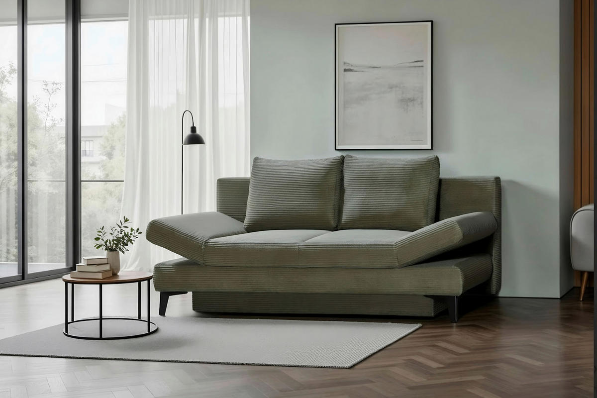 SCHLAFSOFA  mit Stoffauswahl Cord Olivgrün  - Schwarz/Olivgrün, Design, Textil/Metall (200/85/90cm) - Novel