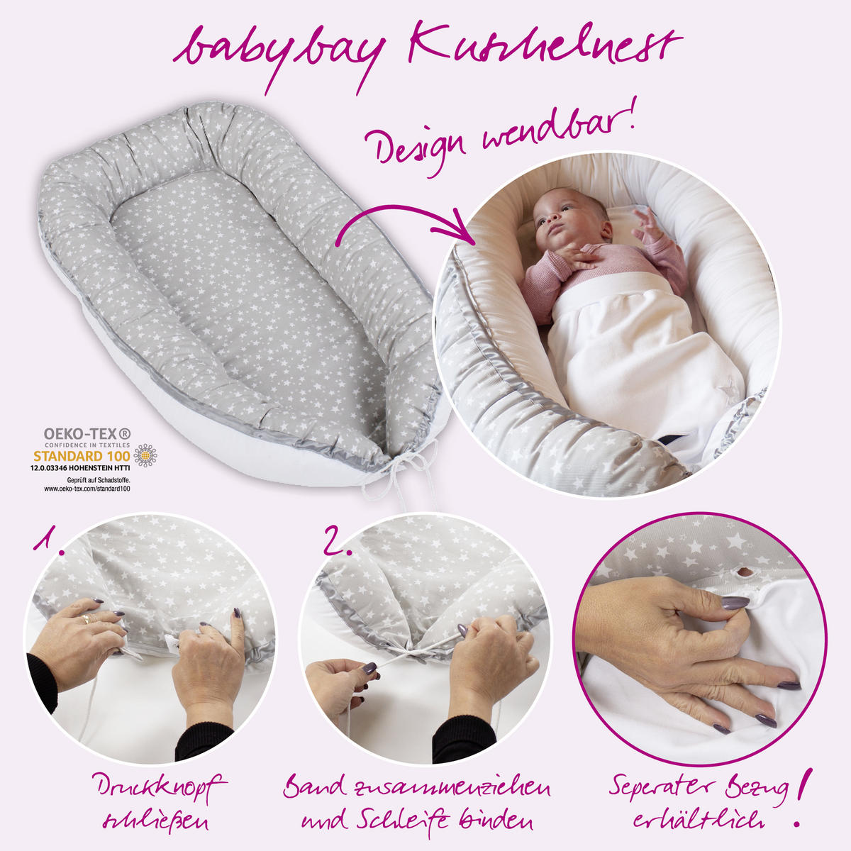 Kuschelnest Babybay    - Hellgrau/Weiß, Basics, Textil (90/50/13cm) - Babybay