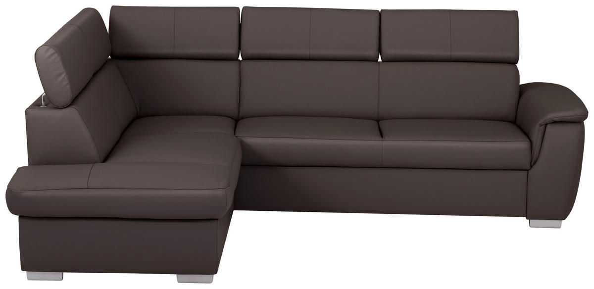 WOHNLANDSCHAFT  in Kombination Echtleder/Lederlook Dunkelbraun  - Dunkelbraun, Leder/Metall (211/262cm) - Celina Home