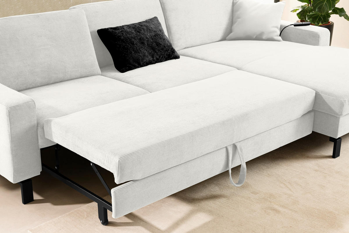 ECKSOFA in Cord Weiss  - Weiss/Schwarz, Design, Textil/Metall (298/185cm) - Pure Home Lifestyle