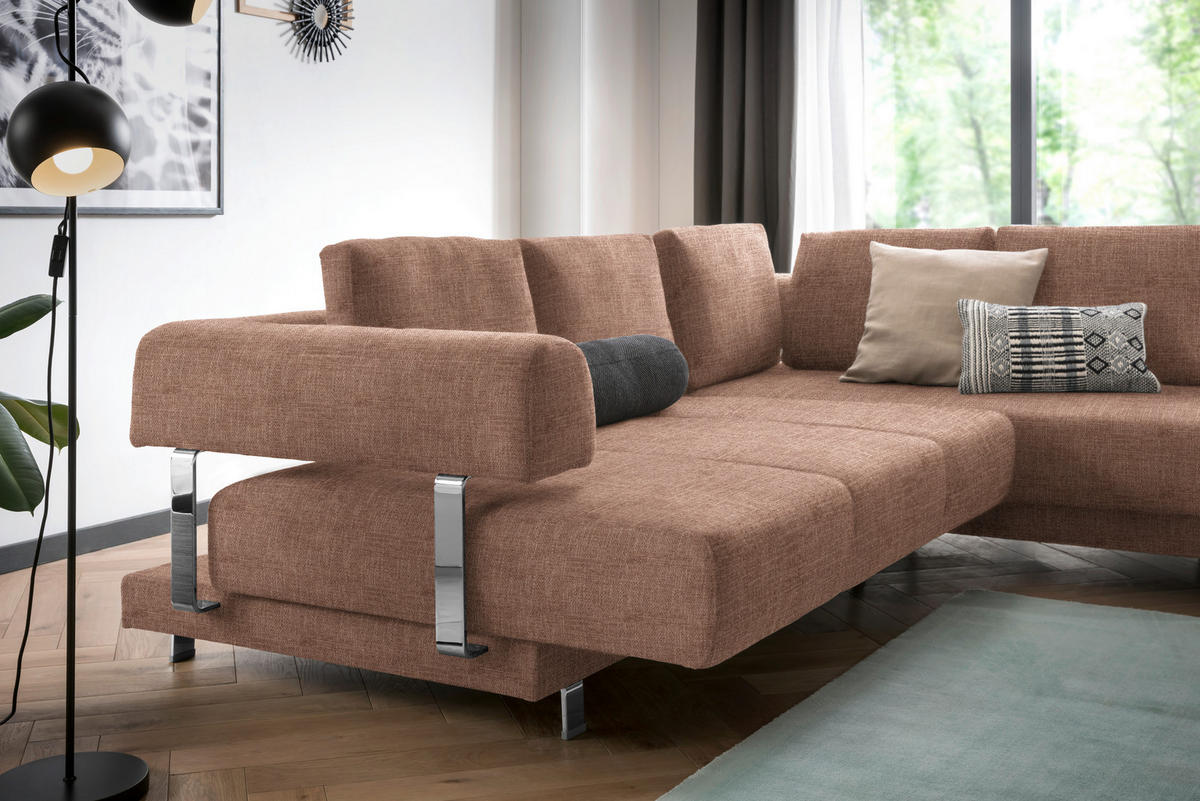 ECKSOFA in Chenille Hellbraun  277/235 cm  - Hellbraun, Design, Textil/Metall (277/235cm)