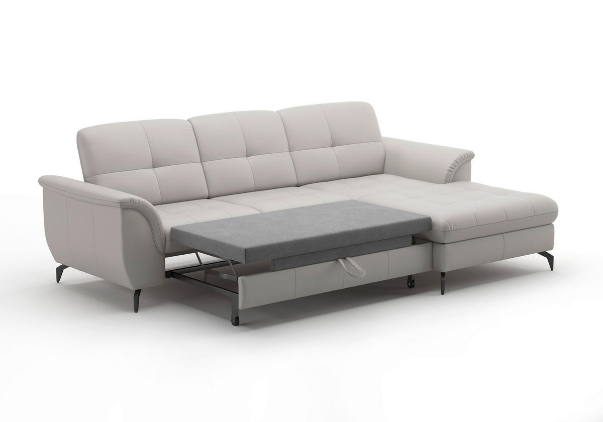 ECKSOFA in Vliesstoff Kombination Echtleder/Stoff Hellgrau  - Hellgrau/Schwarz, Modern, Leder/Textil (262/164cm) - Sit & More