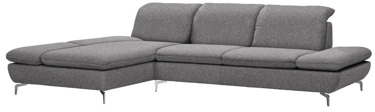ECKSOFA in Chenille, Flachgewebe Grau  - Chromfarben/Grau, Design, Textil/Metall (200/315cm) - Chilliano