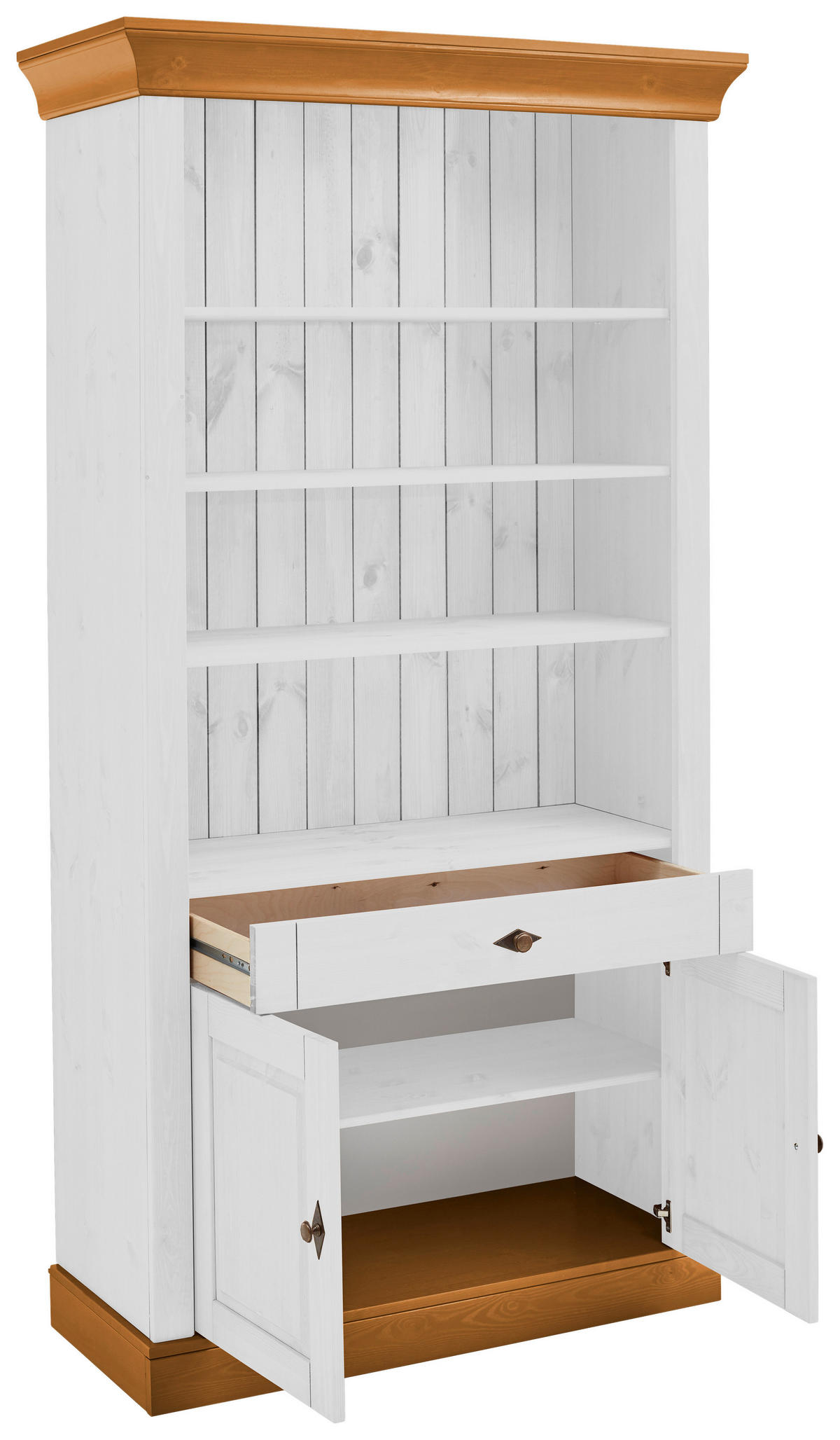 REGAL Kiefer massiv Weiß, Bernsteinfarben  - Bernsteinfarben/Weiß, ROMANTIK / LANDHAUS, Holz/Metall (108/202/45cm) - Boxxx