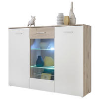 VITRINE  in Weiß, Eichefarben - Eichefarben/Silberfarben, Design, Glas/Holzwerkstoff (150/113/40cm) - MID.YOU