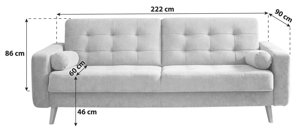 SCHLAFSOFA Mikrovelours Grau  - Schlammfarben/Eichefarben, MODERN, Holz/Textil (222/86/90cm) - MID.YOU