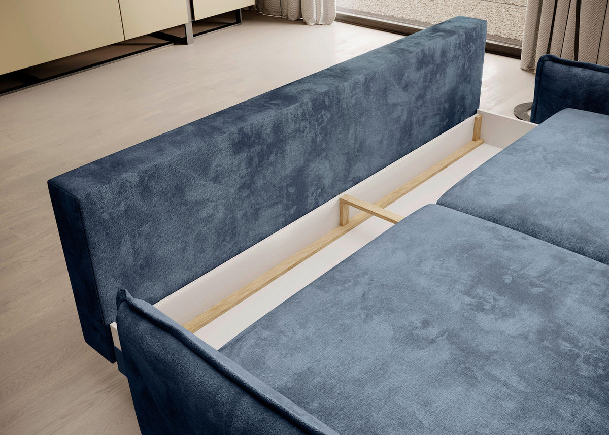 SCHLAFSOFA Chenille Dunkelblau  - Schwarz/Dunkelblau, KONVENTIONELL, Textil/Metall (223/89/107cm) - Carryhome