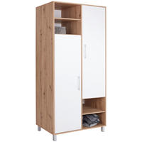 KLEIDERSCHRANK 98/205/55 cm,  in Weiß, Eiche Artisan, 2-türig  - Alufarben/Weiß, MODERN, Holzwerkstoff/Kunststoff (98/205/55cm) - Ondega