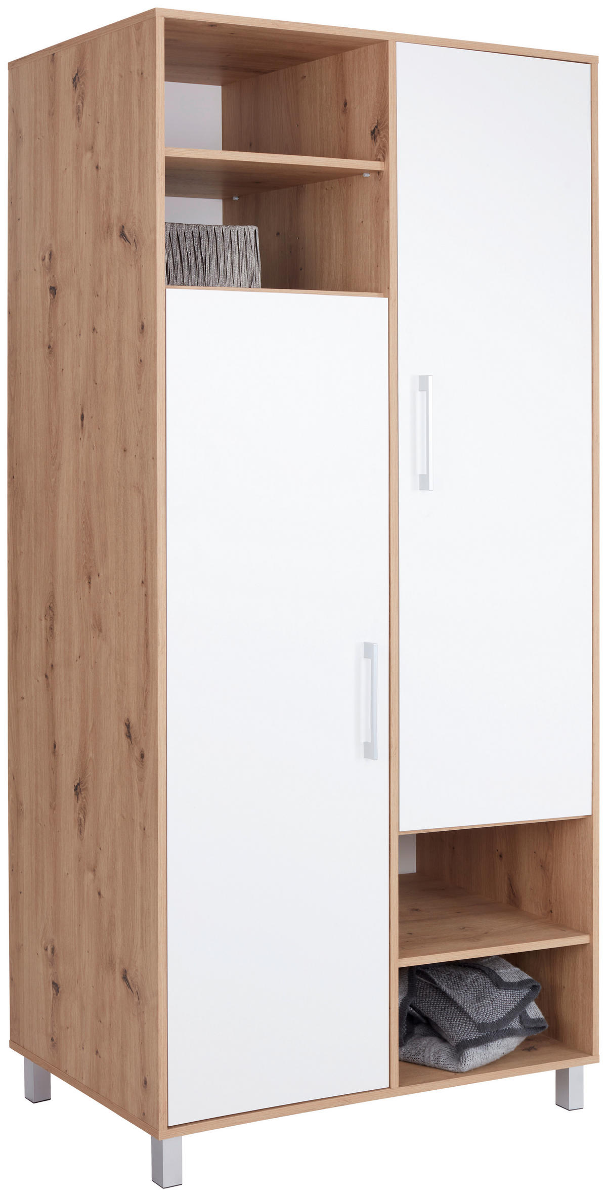 KLEIDERSCHRANK 98/205/55 cm,  in Weiß, Eiche Artisan, 2-türig  - Alufarben/Weiß, MODERN, Holzwerkstoff/Kunststoff (98/205/55cm) - Ondega