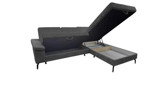 ECKSOFA Anthrazit Velours Bettkasten, Sitzvorzug  - Anthrazit/Schwarz, KONVENTIONELL, Textil/Metall (253/206cm) - Venda