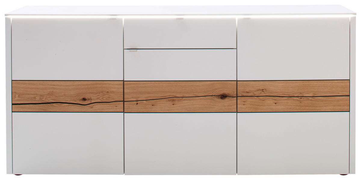 SIDEBOARD 186/89/43 cm  in Weiss, Eichefarben  - Weiss/Edelstahlfarben, Design, Holz/Holzwerkstoff (186/89/43cm) - Venjakob