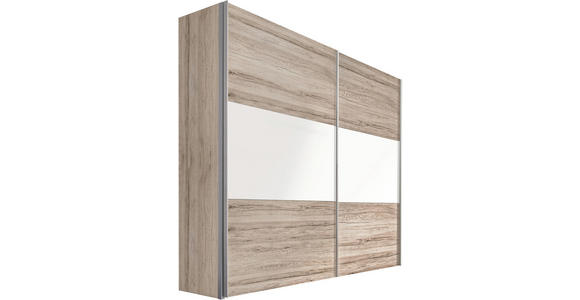 SCHWEBETÜRENSCHRANK in Eichefarben, Weiß - Eichefarben/Alufarben, Design, Holzwerkstoff/Metall (250/236/68cm) - Hom`in