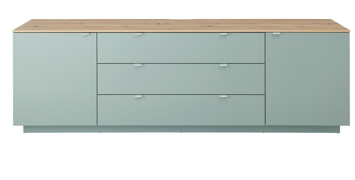ŠIROKÁ KOMODA, mätovozelená, dub artisan, 240/77/44 cm - biela/mätovozelená, Modern, kov/kompozitné drevo (240/77/44cm) - Hom`in