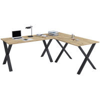 ECKSCHREIBTISCH 160/50/76 cm  in Honigeiche, Schwarz  - Honigeiche/Schwarz, MODERN, Holzwerkstoff/Metall (160/50/76cm) - MID.YOU