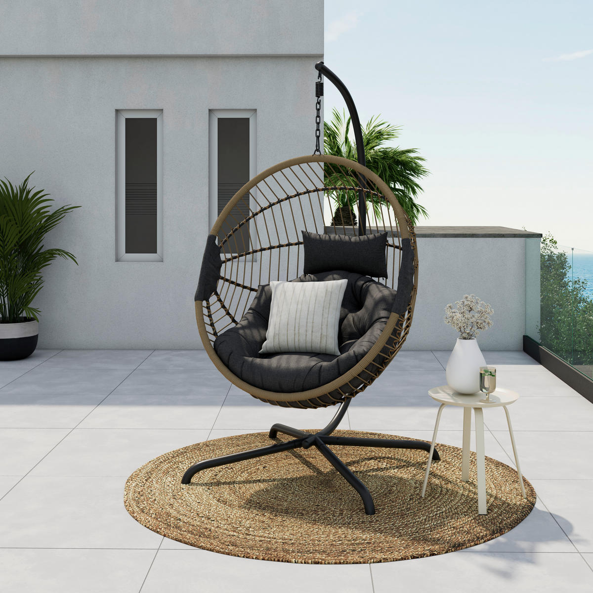 HÄNGESESSEL - Anthrazit/Naturfarben, Design, Kunststoff/Textil (99/200/106cm) - Ambia Garden