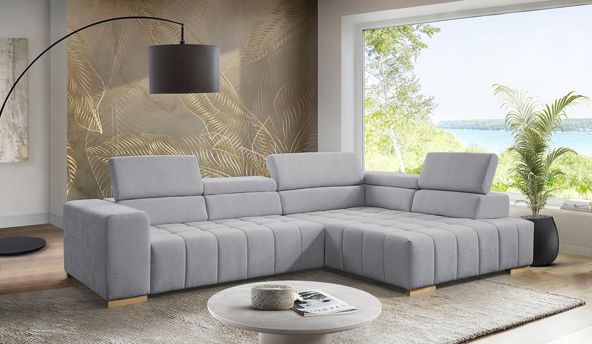 ECKSOFA in Chenille Grau  - Naturfarben/Grau, Design, Holz/Textil (307/201cm) - Livetastic