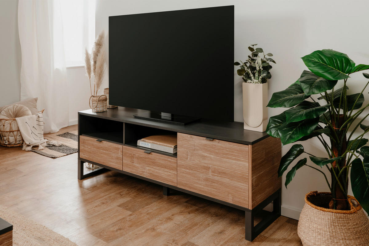 KOMODA POD TELEVIZI, antracitová,  - antracitová, Design, kompozitní dřevo/plast (160/56/40cm) - MID.YOU