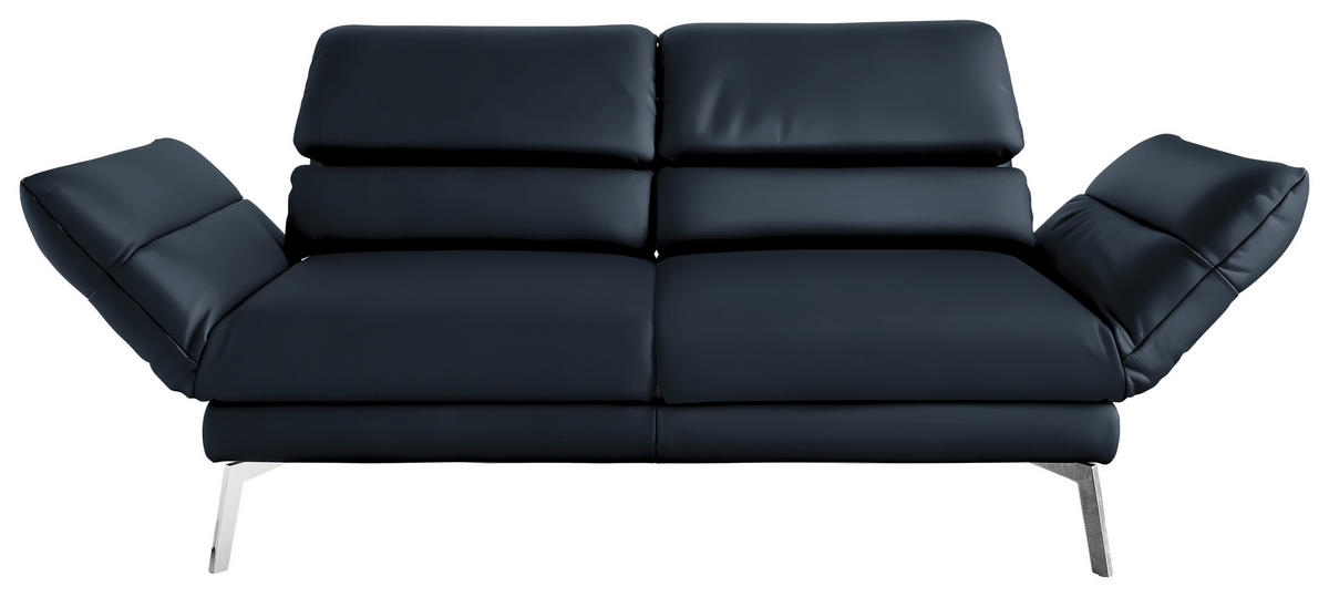 2-SITZER-SOFA Echtleder Dunkelblau  - Chromfarben/Dunkelblau, Design, Leder/Metall (178-226/82/96-177cm) - Dieter Knoll