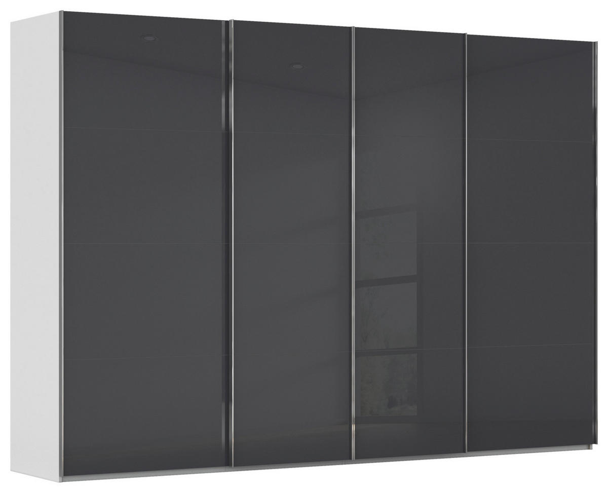 SCHWEBETÜRENSCHRANK 316/223/68 cm 4-türig Schwarz, Seidengrau  - Chromfarben/Seidengrau, Design, Glas/Holzwerkstoff (316/223/68cm) - Novel