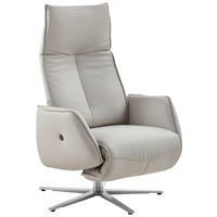 RELAXSESSEL in Leder Hellgrau  - Edelstahlfarben/Hellgrau, Design, Leder (71/114/84cm) - Johann Jakob