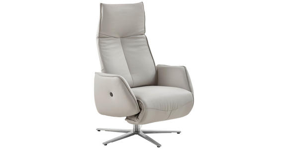 RELAXSESSEL in Leder Hellgrau - Edelstahlfarben/Hellgrau, Design, Leder (71/114/84cm) - Johann Jakob