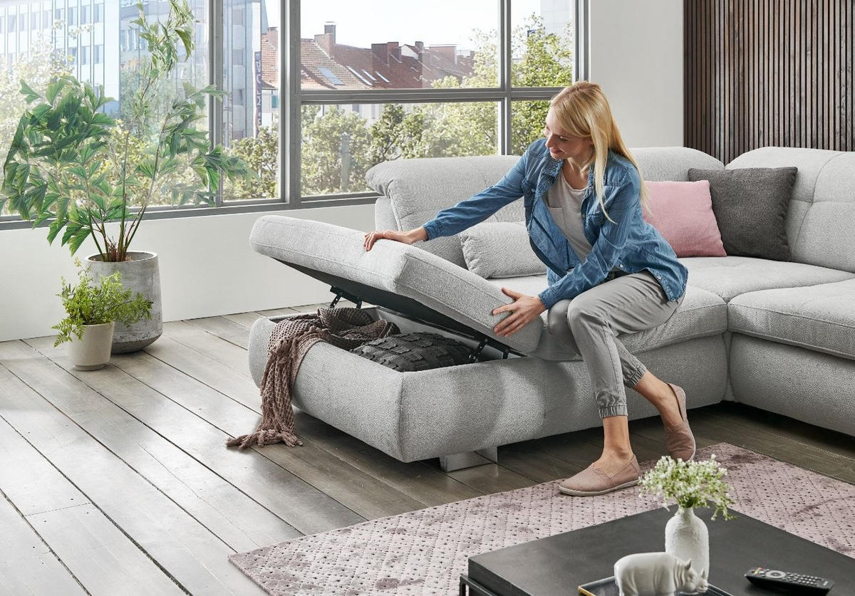 SAROKKANAPÉ fa, faalapú anyag szürke  - króm/szürke, Design, faalapú anyag/fa (260/371/195cm) - Beldomo Style