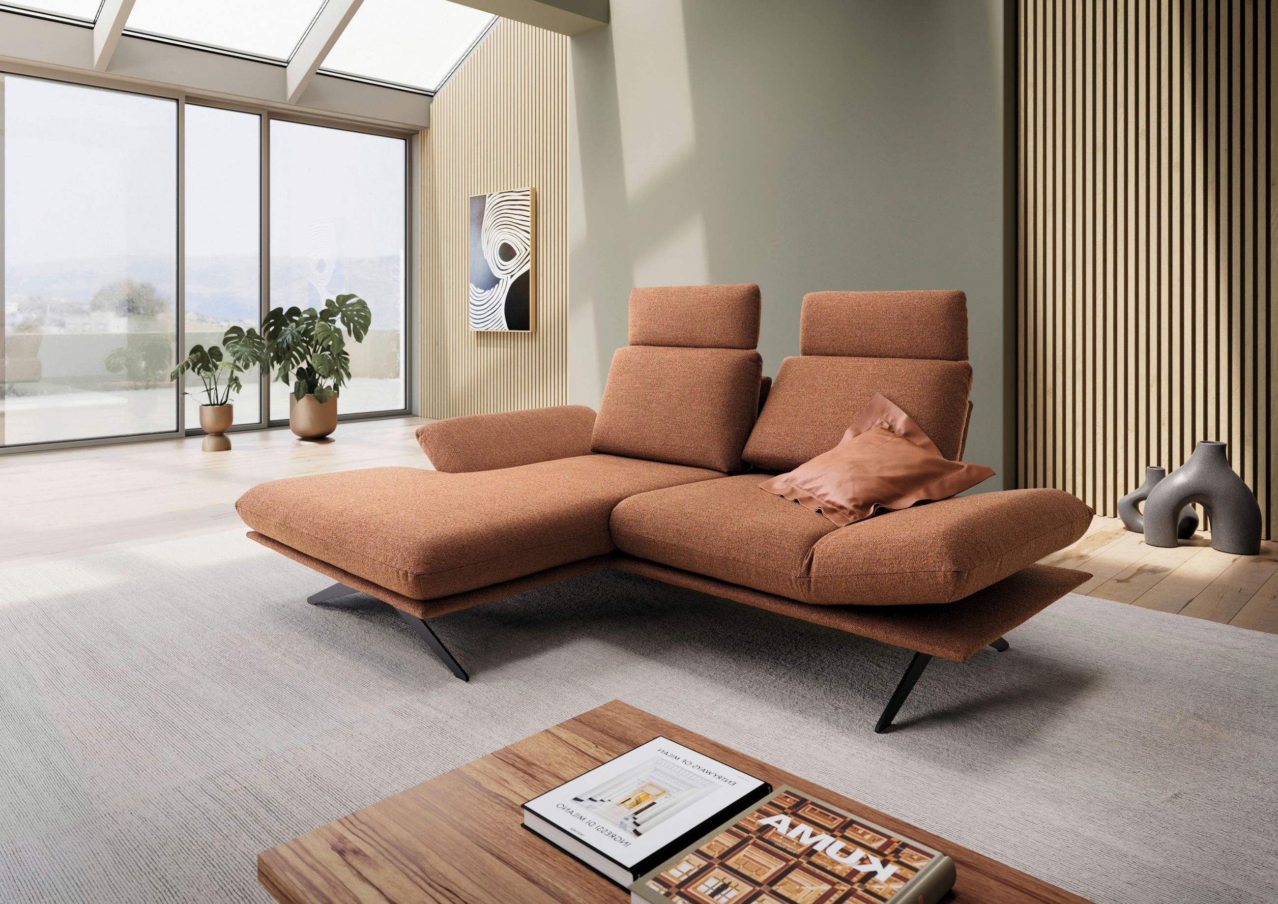 Thumbnail - Dieter Knoll Ecksofa, Cognac, Textil, 2-3-Sitzer, Ottomane links, L-Form, 234x155 cm, Fußauswahl, Lederauswahl, Stoffaus...