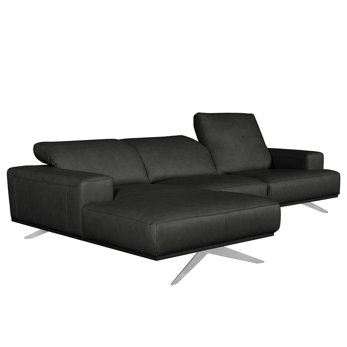 ECKSOFA  in Echtleder Schwarz  187/295 cm  - Chromfarben/Schwarz, Design, Leder/Metall (187/295cm) - Livetastic