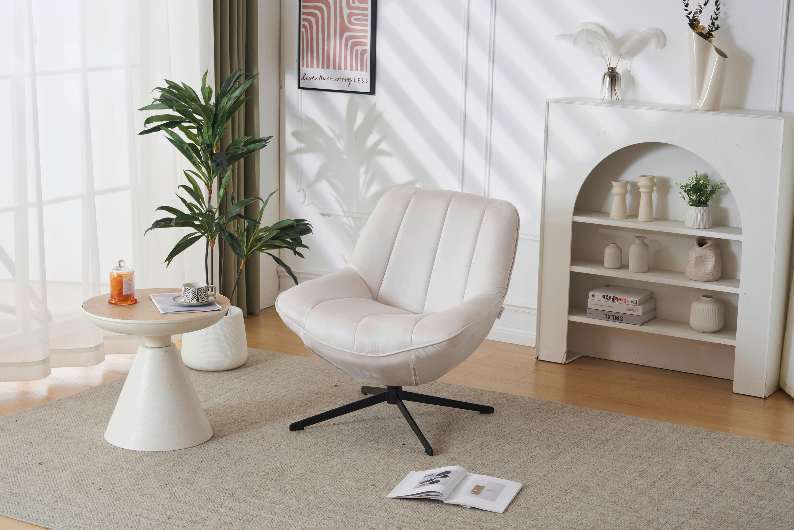 SESSEL in Mikrofaser Creme  - Creme/Schwarz, MODERN, Textil/Metall (74/79/76cm) - MID.YOU