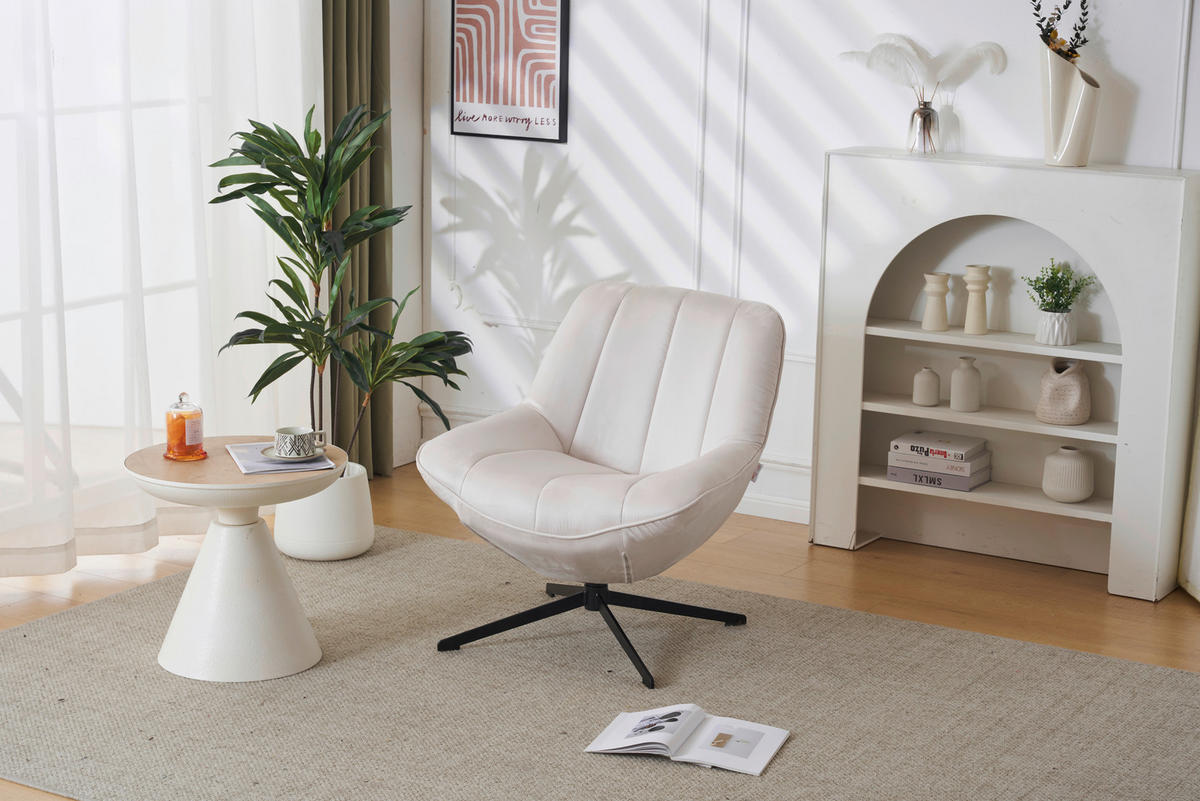 SESSEL Mikrofaser Creme    - Creme/Schwarz, MODERN, Textil/Metall (74/79/76cm) - MID.YOU