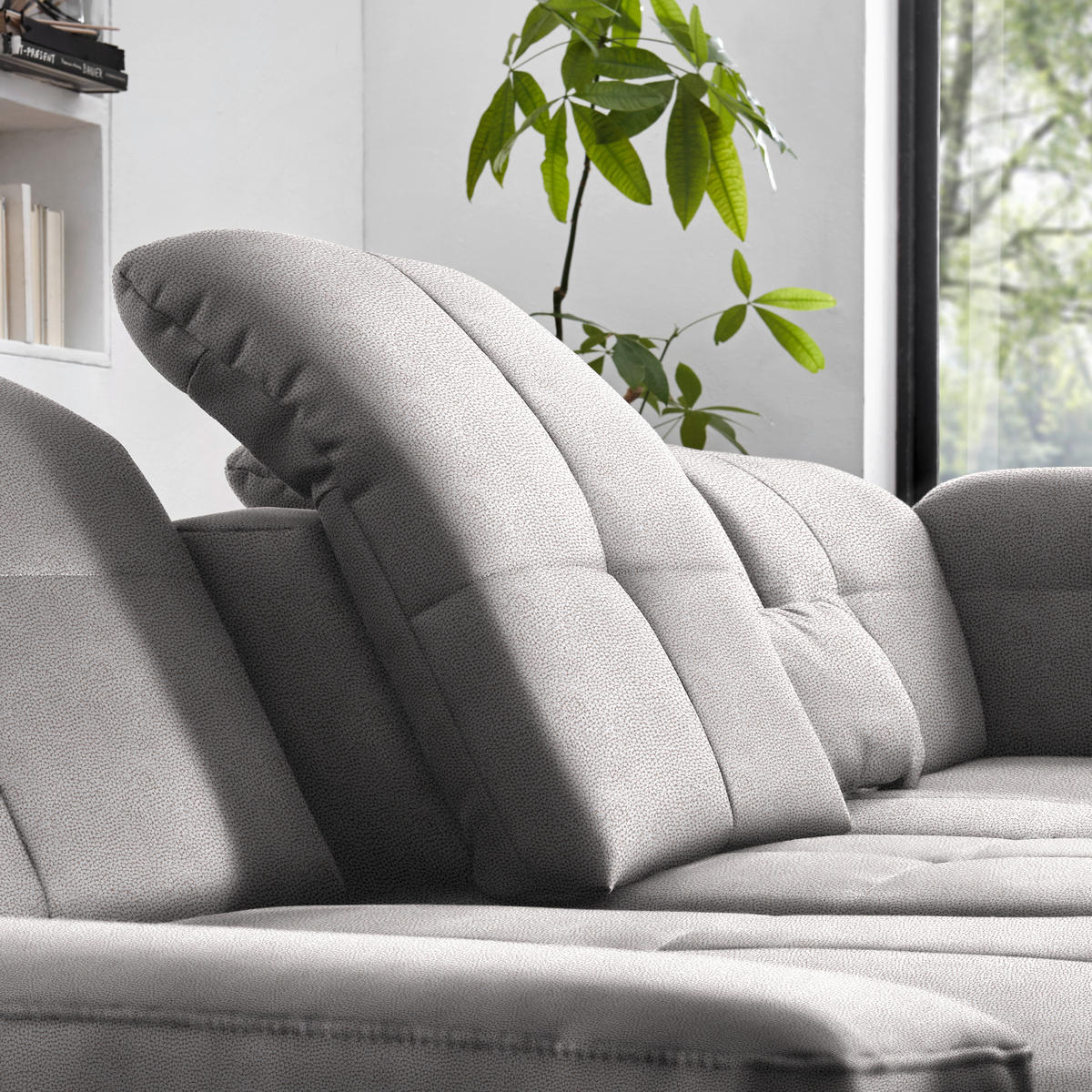 ECKSOFA  in Flachgewebe Hellgrau  309/195 cm  - Chromfarben/Hellgrau, Design, Textil (309/195cm) - Beldomo Style