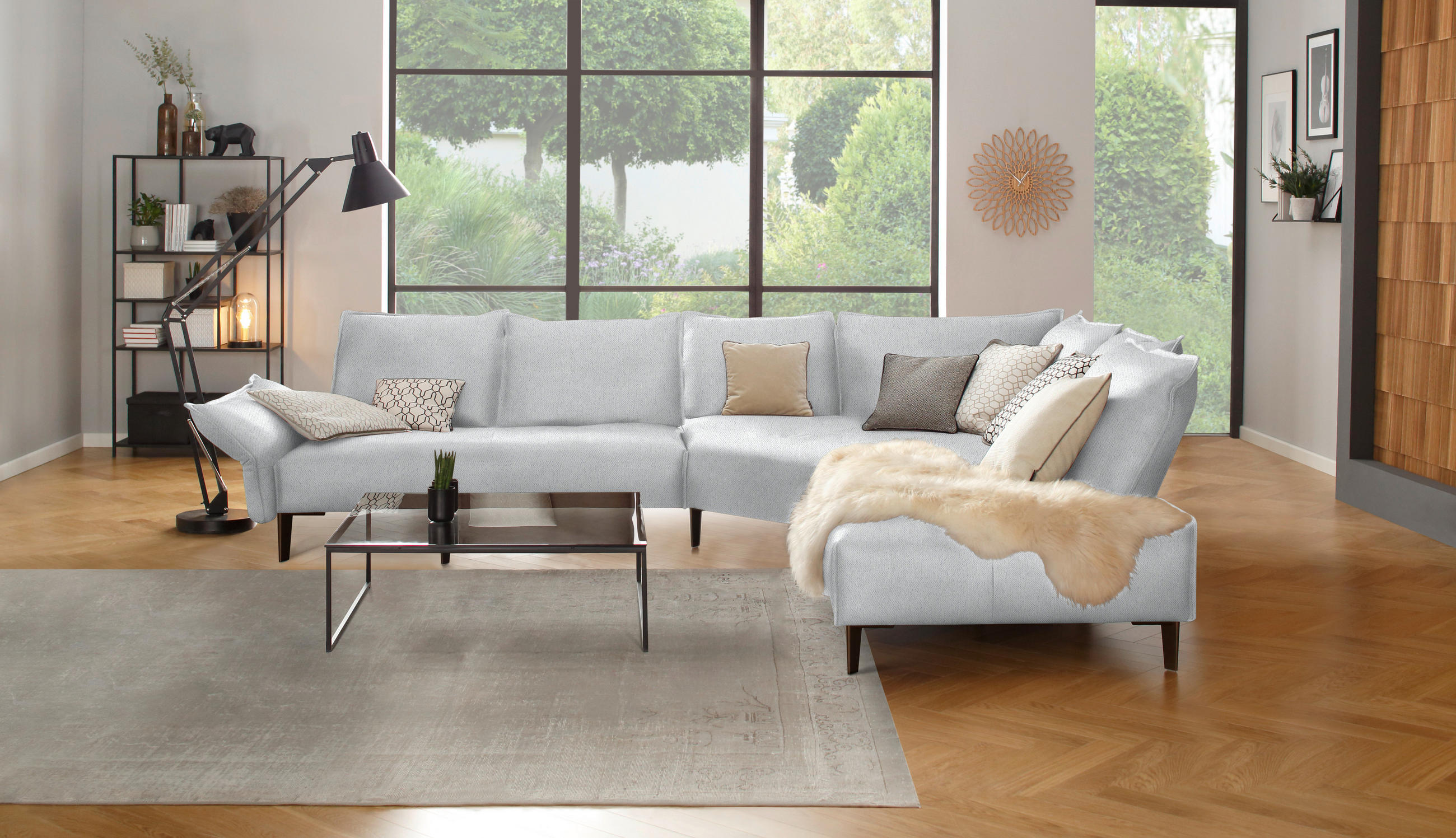 ECKSOFA in Webstoff Hellgrau  - Hellgrau/Schwarz, Modern, Textil/Metall (340/272cm) - W.Schillig