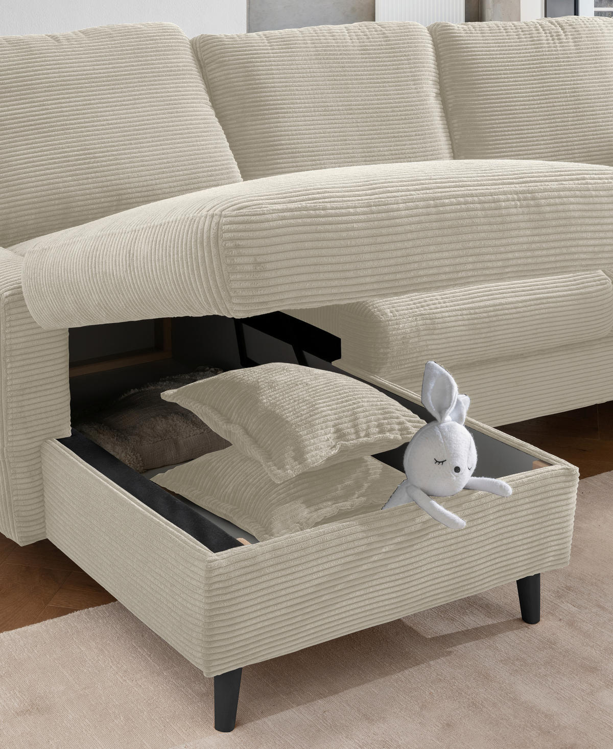 ECKSOFA Beige Cord  - Beige/Schwarz, Design, Holz/Textil (150/228cm) - P & B