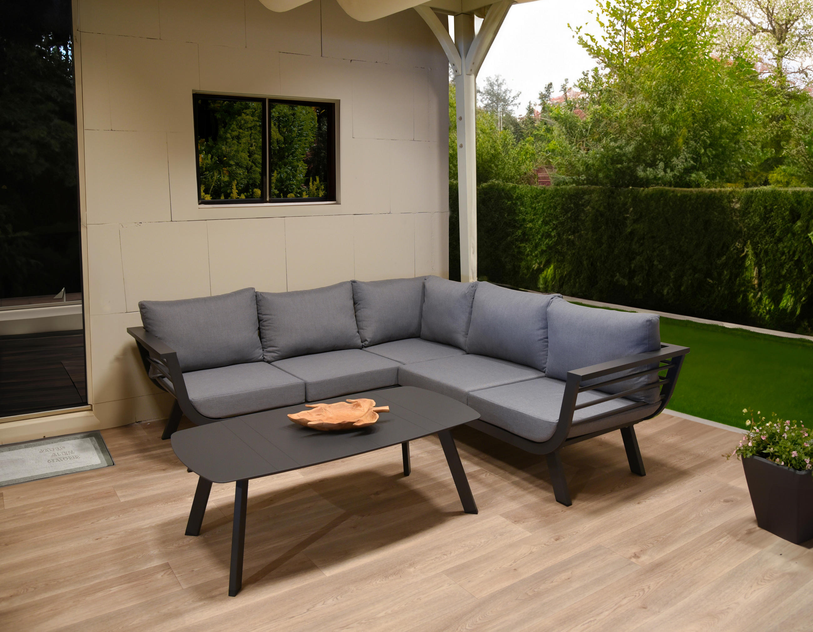 LOUNGEGARNITUR 3-teilig   Aluminium  - Dunkelgrau/Grau, Basics, Kunststoff/Textil - Gardenson
