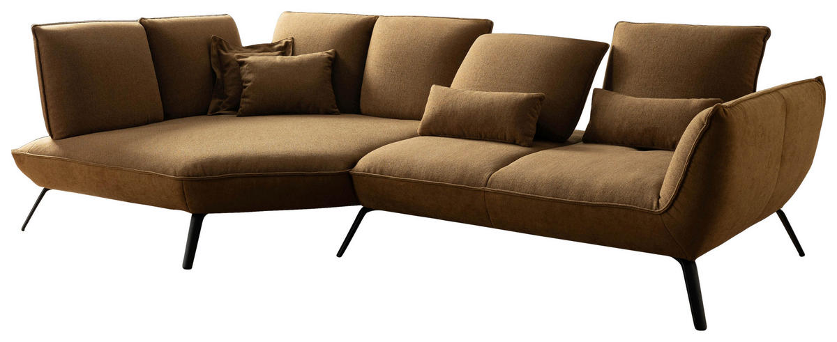 ECKSOFA Braun Flachgewebe Nierenkissen, Rücken echt  - Schwarz/Braun, Design, Textil/Metall (169/320cm) - Moderano