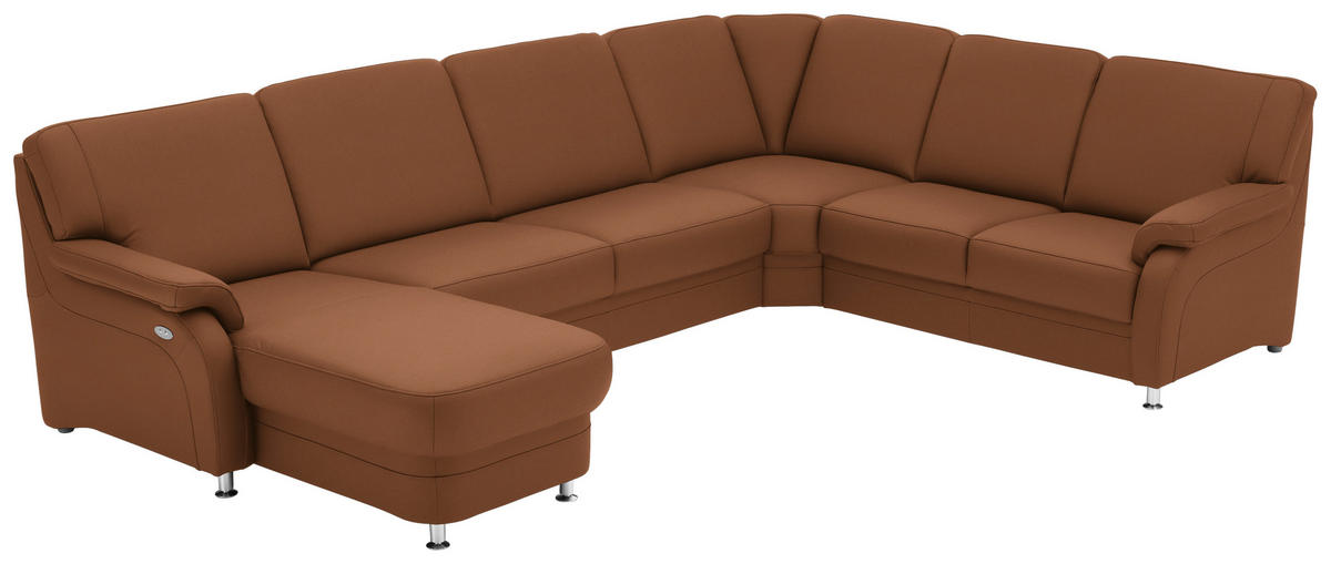 WOHNLANDSCHAFT Echtleder Cognac  - Cognac/Alufarben, Konventionell, Leder/Metall (165/329/239cm) - Beldomo Premium