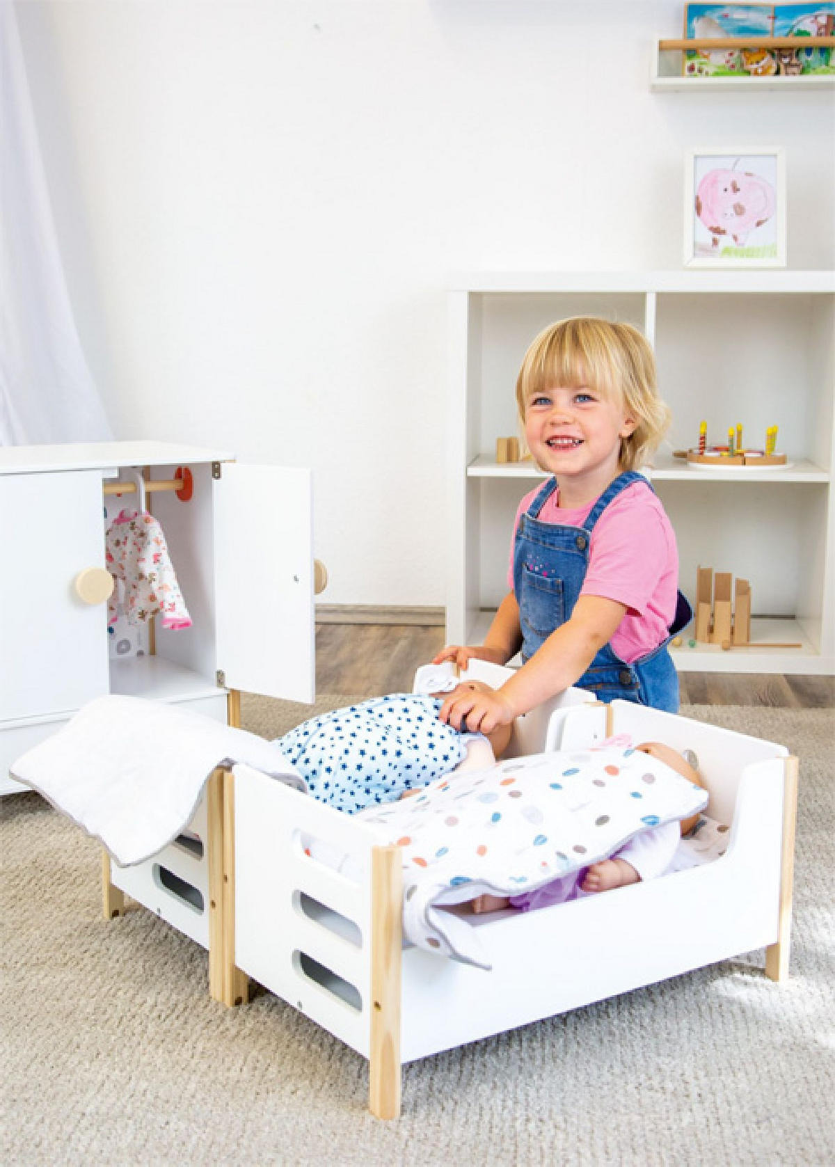 PUPPENBETT Little Button  - Multicolor, Basics, Holz/Textil (50/48/28cm) - small foot