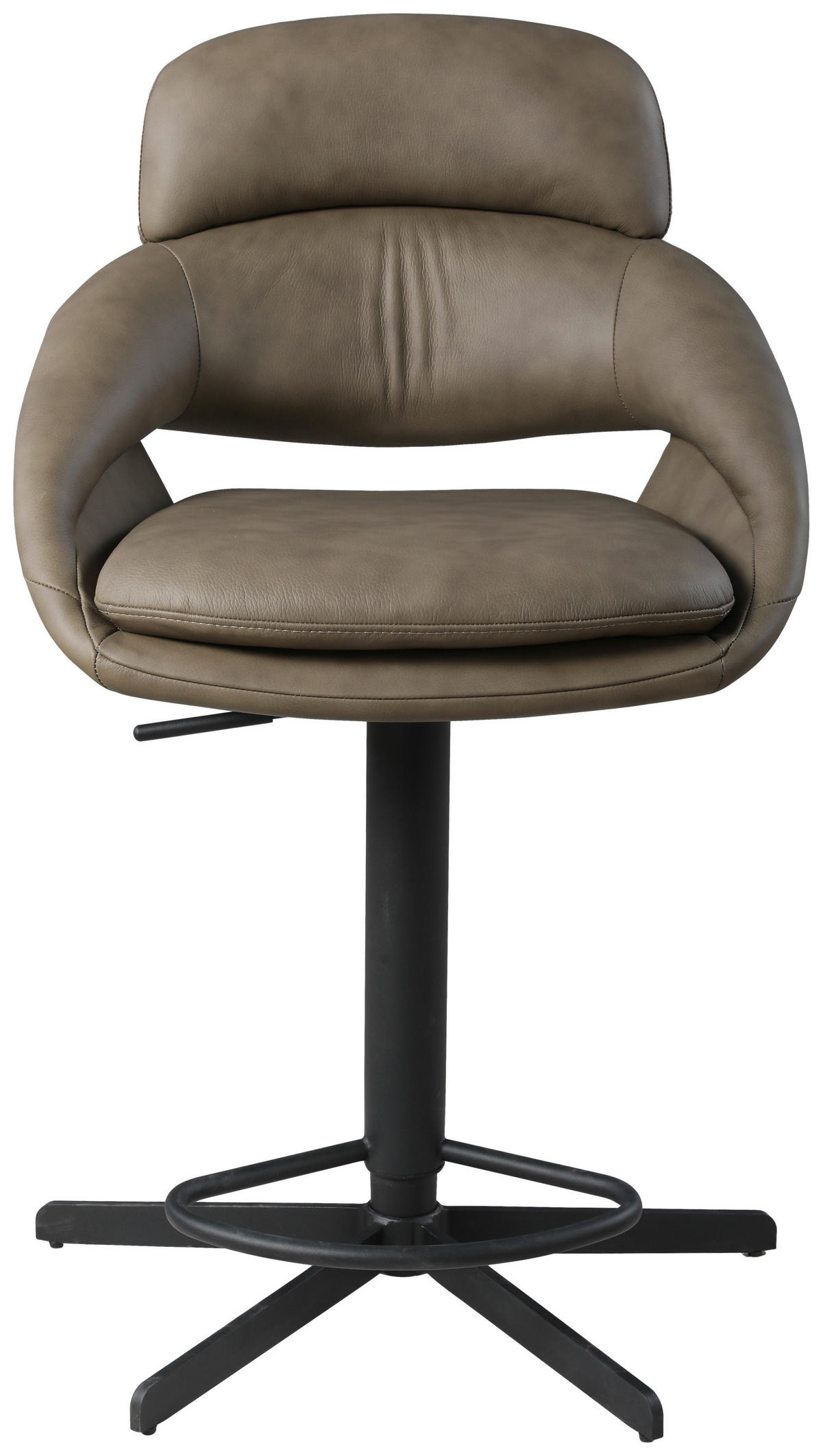 BARHOCKER Echtleder Taupe Eisen Sitzfläche 360° drehbar  - Taupe/Schwarz, Design, Leder/Metall (55/105/56cm) - Emilio Belluti
