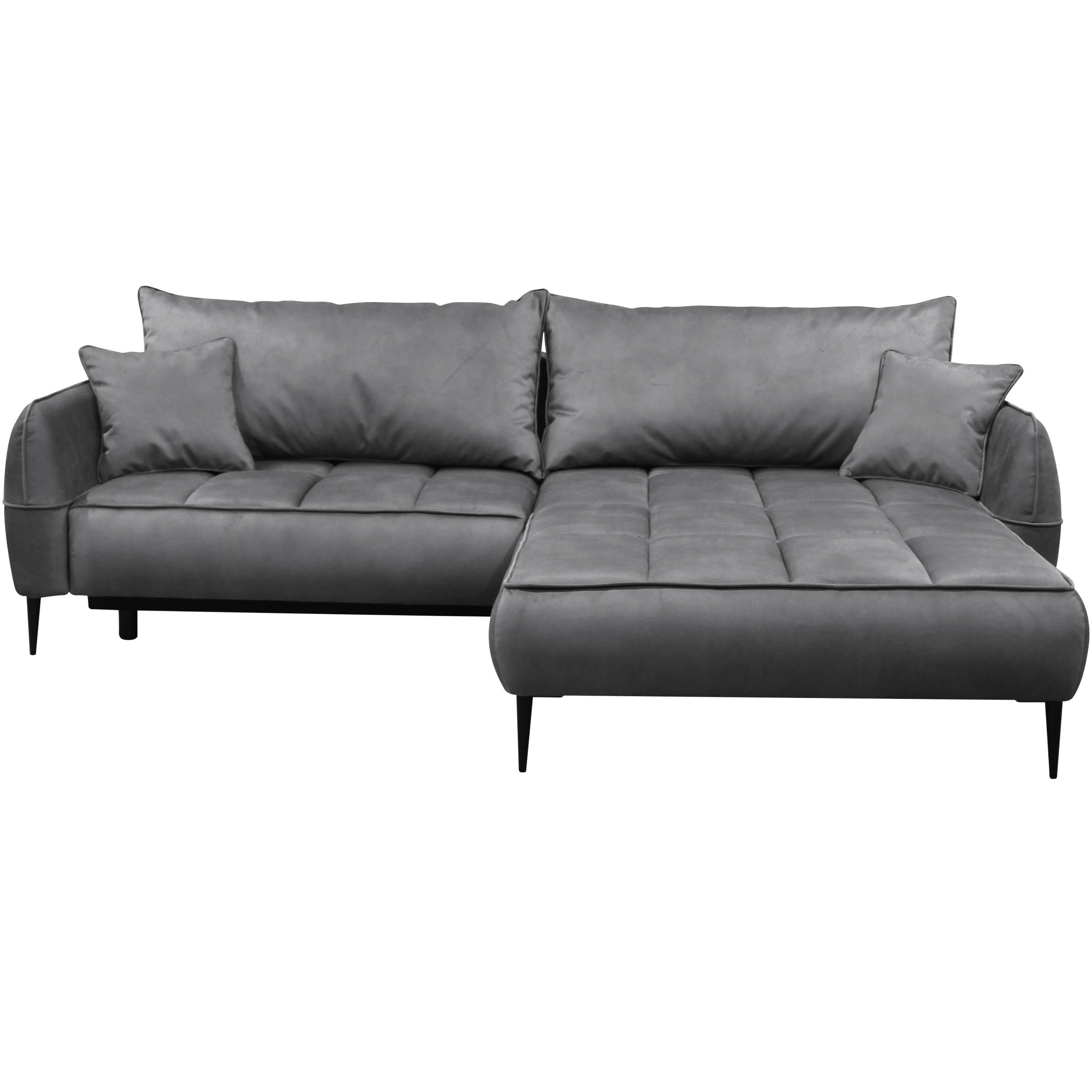 ECKSOFA in Velours Grau  260/189 cm  - Schwarz/Grau, Design, Textil/Metall (260/189cm) - MID.YOU