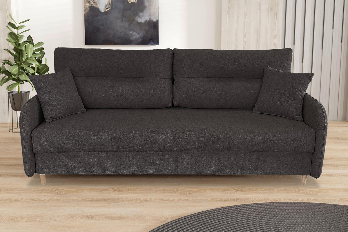 SCHLAFSOFA Flachgewebe Grau  - Schwarz/Naturfarben, Design, Holz/Kunststoff (206/88/93cm) - MID.YOU