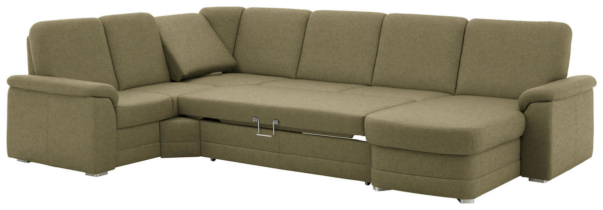 WOHNLANDSCHAFT  in Chenille Schilfgrün  - Schilfgrün/Alufarben, KONVENTIONELL, Holz/Textil (235/329/160cm) - Beldomo Comfort