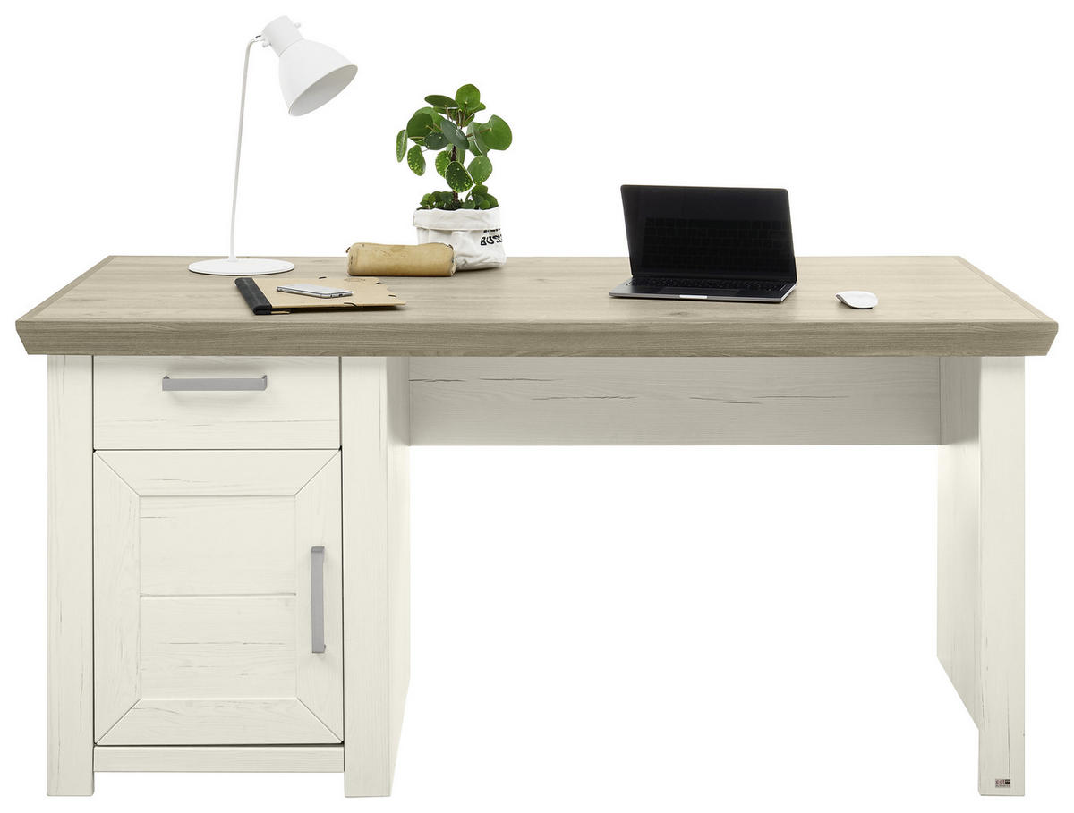 SCHREIBTISCH 165/80/79,4 cm  in Weiß, Eichefarben  - Eichefarben/Weiß, Design, Holzwerkstoff/Metall (165/80/79,4cm) - SetOne by Musterring