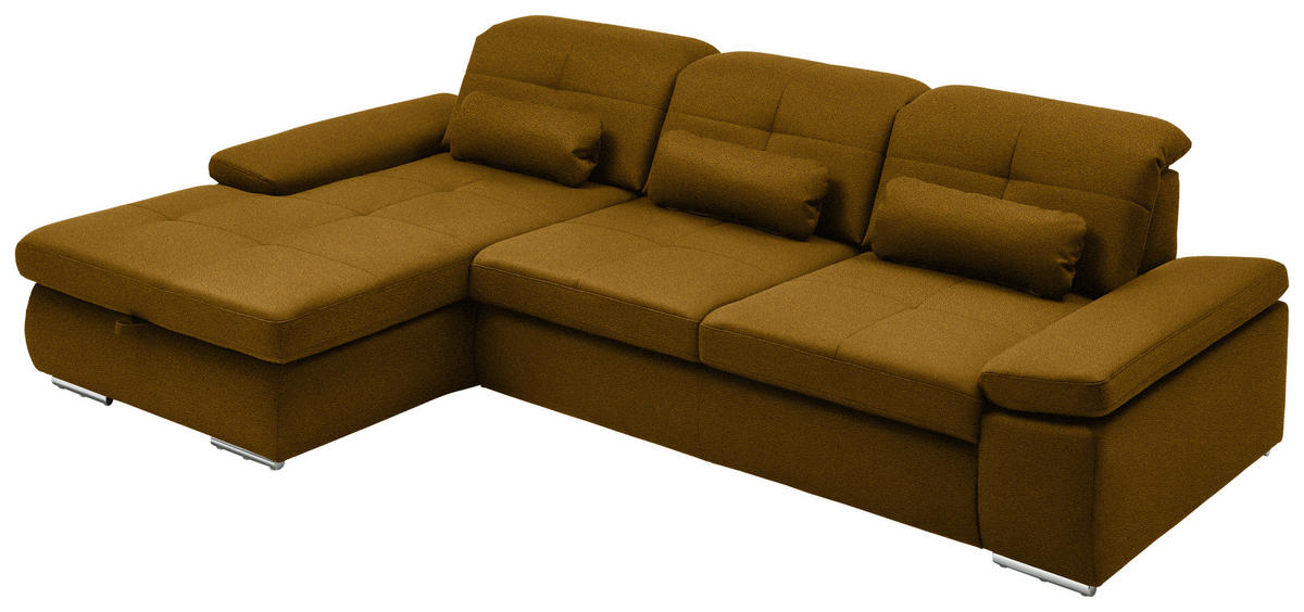 ECKSOFA Flachgewebe Khaki  - Chromfarben/Khaki, Design, Textil (195/309cm) - Beldomo Style