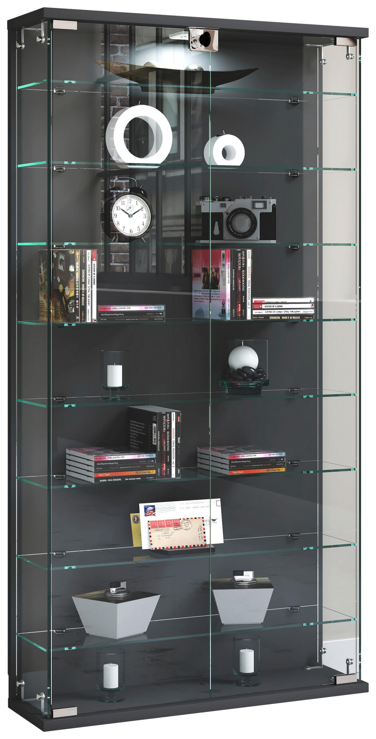 VITRINE in Anthrazit  - Transparent/Anthrazit, Design, Glas/Holzwerkstoff (59/114/17cm) - MID.YOU