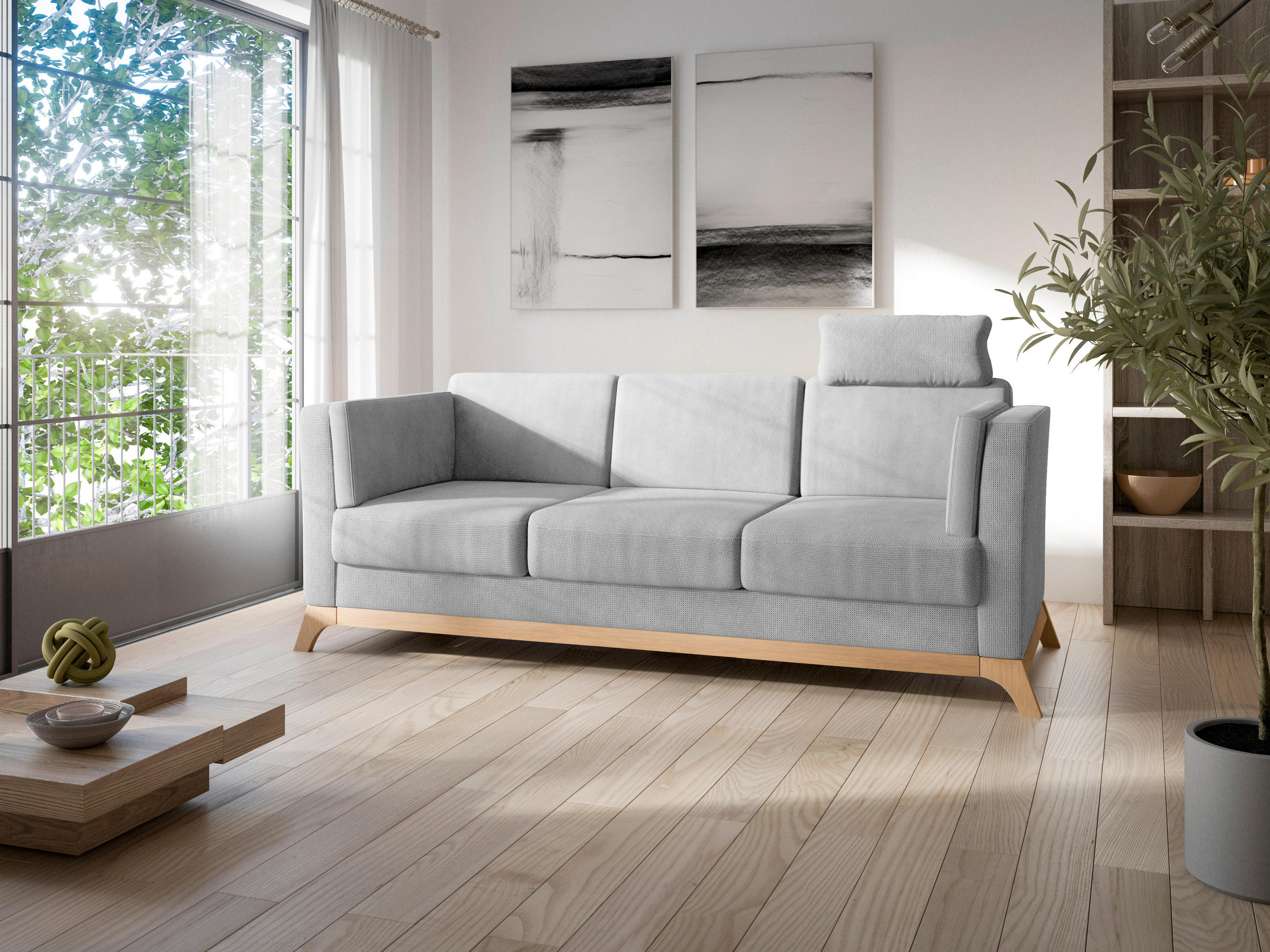 3-SITZER-SOFA in Flachgewebe Silberfarben  - Eichefarben/Silberfarben, KONVENTIONELL, Holz/Textil (213/84/93cm) - Sit & More