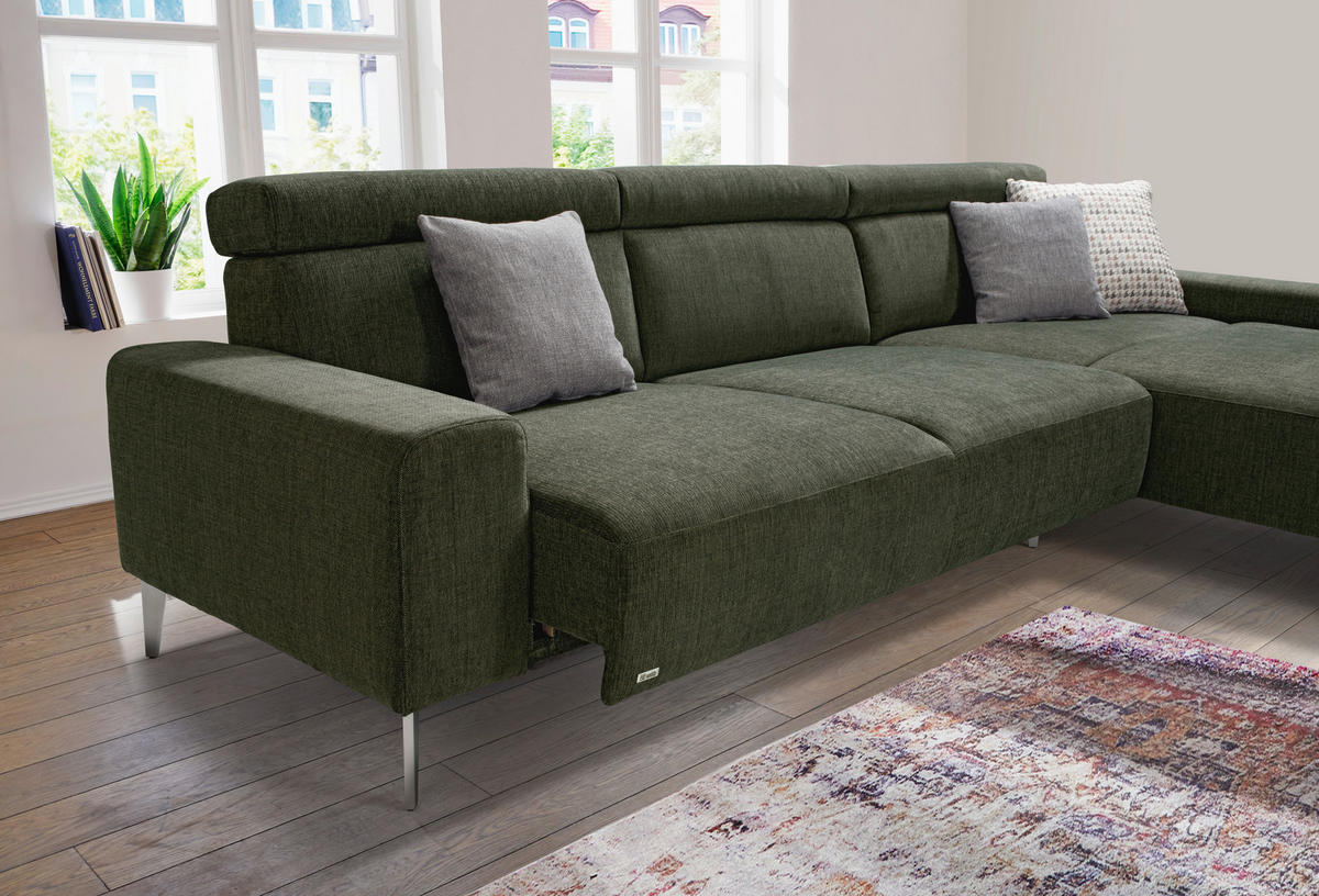 ECKSOFA in Webstoff Grün  308/205 cm  - Alufarben/Grün, Design, Textil (308/205cm) - Sedda