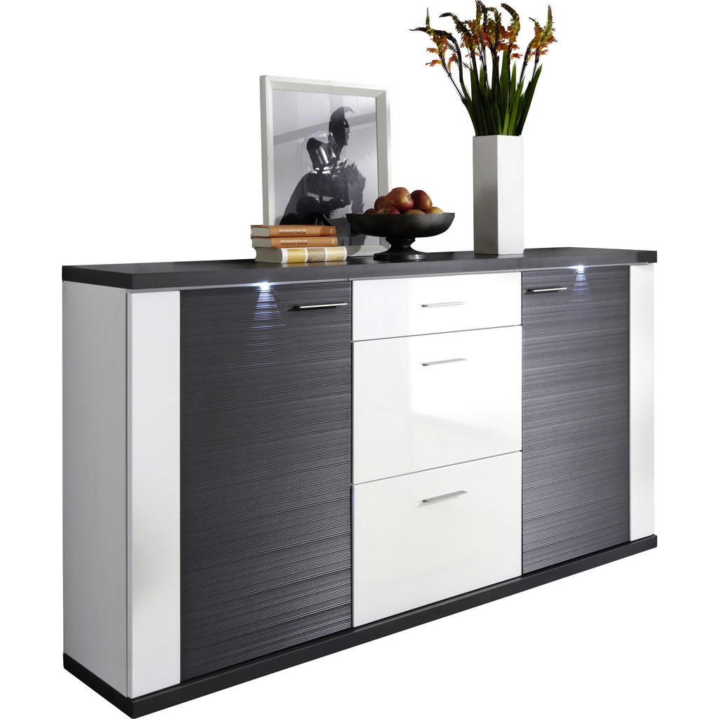 Thumbnail - Xora Sideboard, Graphit, Weiß, Holzwerkstoff, 2 Fächer, 3 Schubladen, G, 194x107x42 cm, stehend, Wohnzimmer, Kommoden & ...